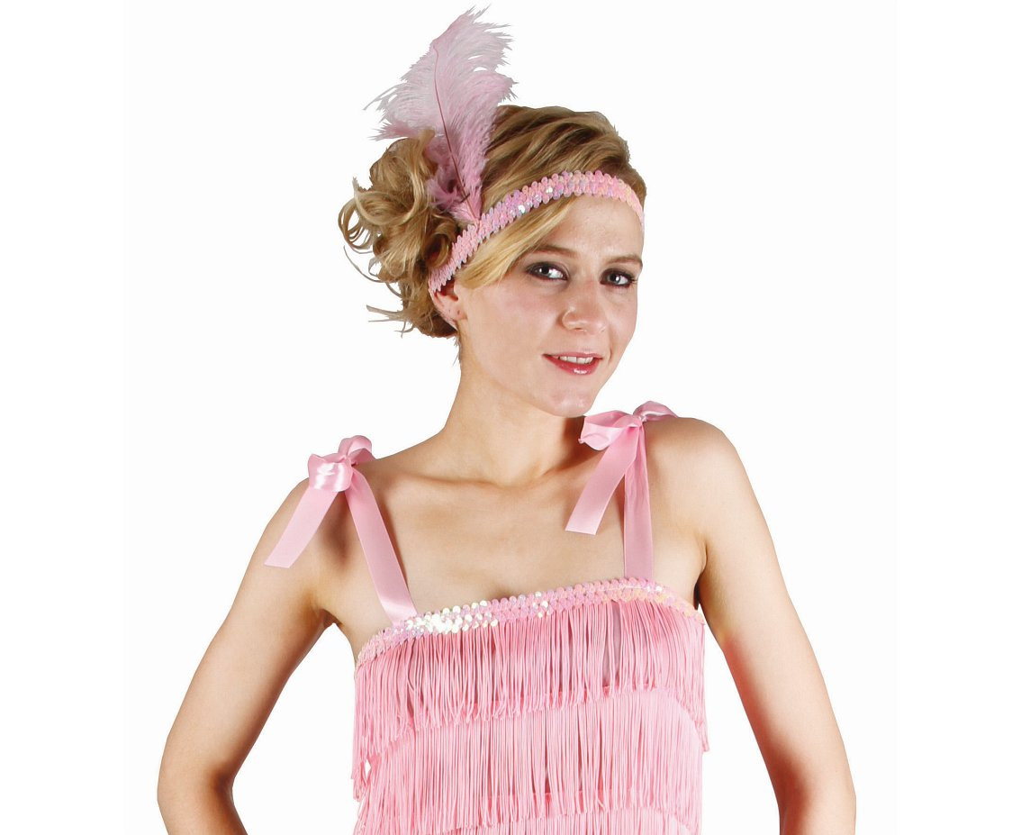 Role play-set for adult Flapper Pink (dress, headband), size S EOL
